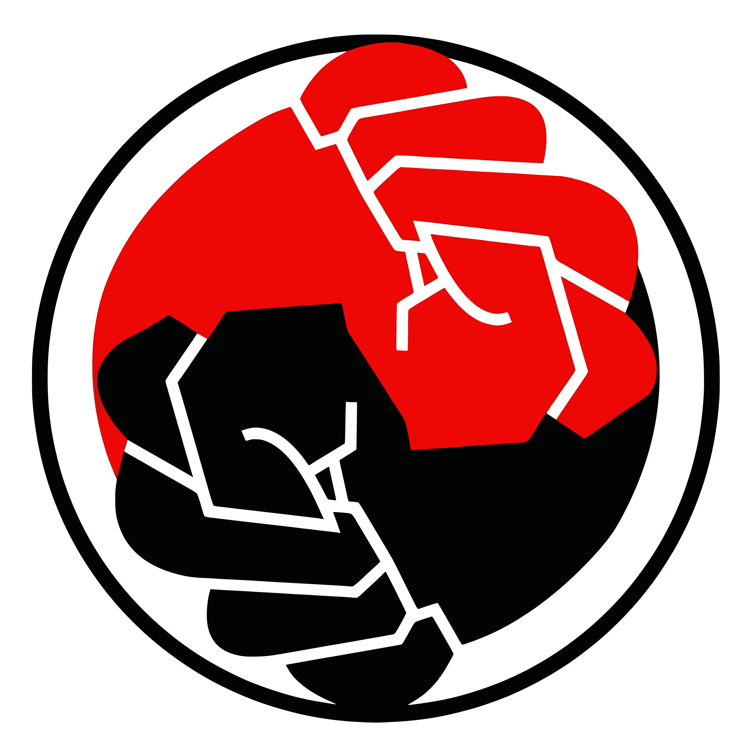 Two intertwined fists, one red and one black.