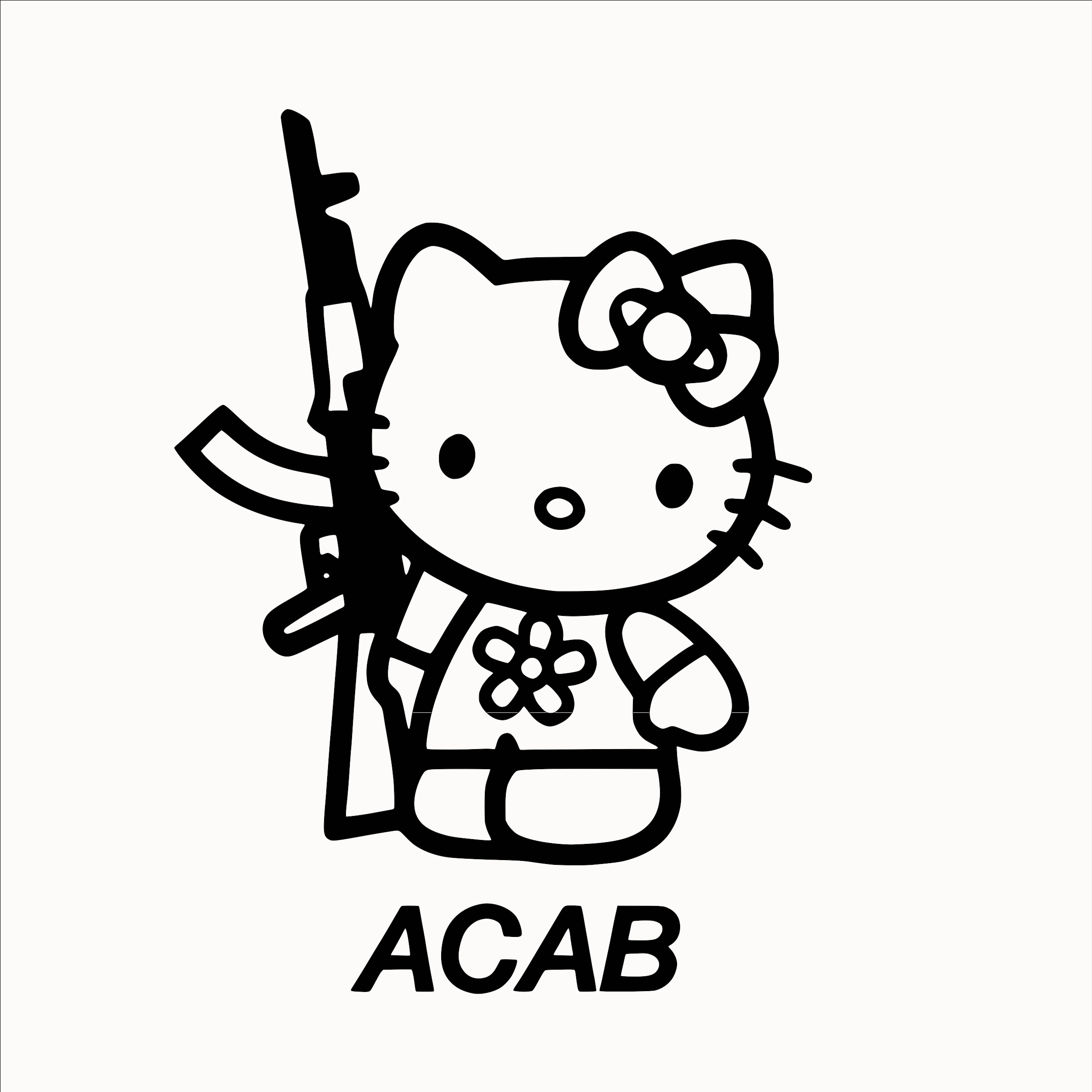 Hello Kitty witha  rifle. Under her it says ACAB.