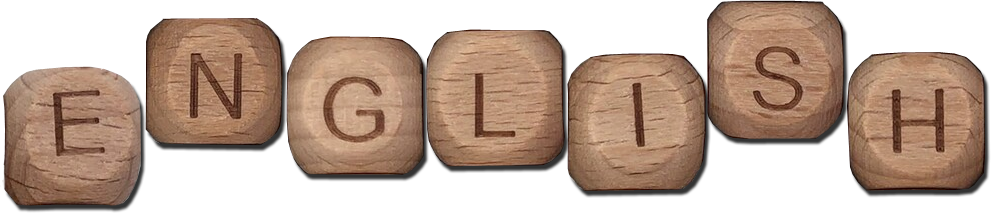 Buchstabenperlen aus Holz, die 'English' buchstabieren. Wooden beads that spell out 'English'.