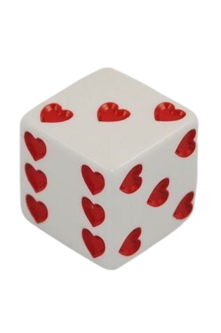 A die with hearts instead of dots